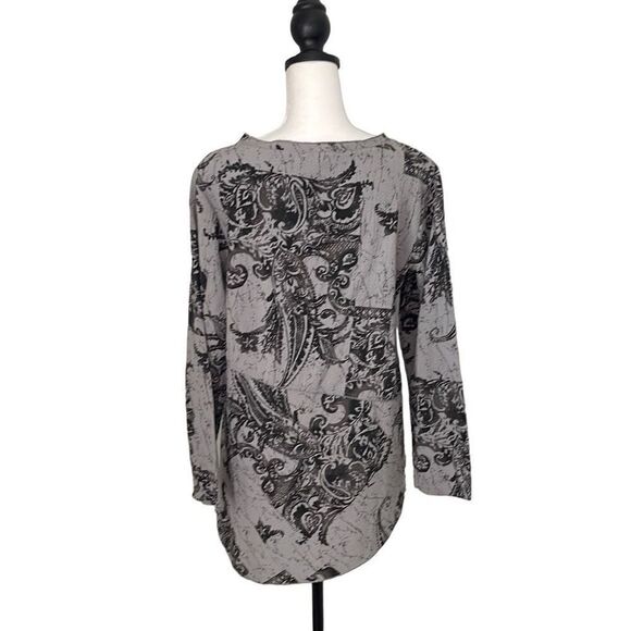 Habitat Clothes To Live In Asymmetrical‎ Blouse Paisley Print Size XS Gray Black - Picture 4 of 11